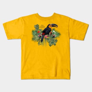 Polygonal art of Ariel toucan bird with Amazon leafs. Kids T-Shirt